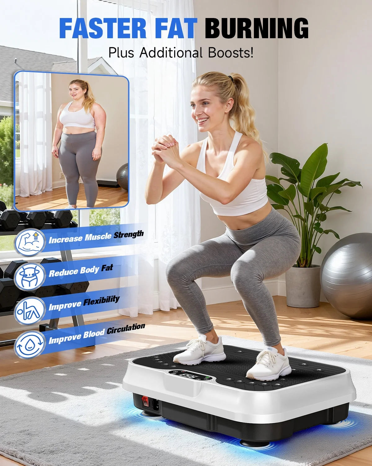 Vibration Plate Exercise Machine Whole Body Workout Vibration Fitness Platform with LCD Display, White