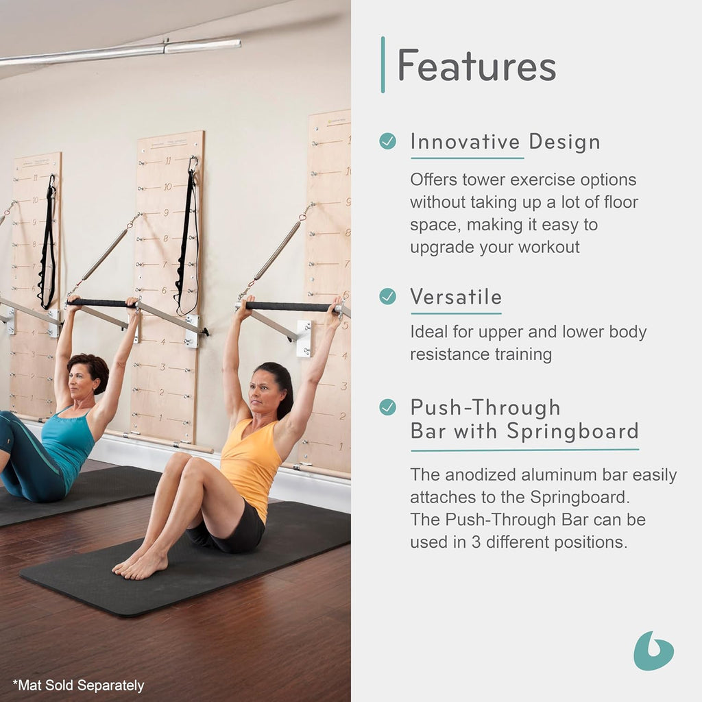 Pilates Springboard, Wall Mounted Pilates Workout Equipment for Home Gym or Studio Use, Pilates Exercise Equipment with Resistance Springs