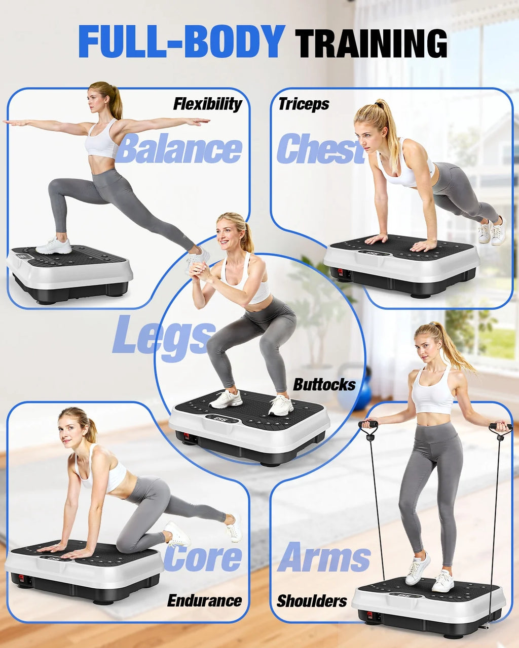 Vibration Plate Exercise Machine Whole Body Workout Vibration Fitness Platform with LCD Display, White
