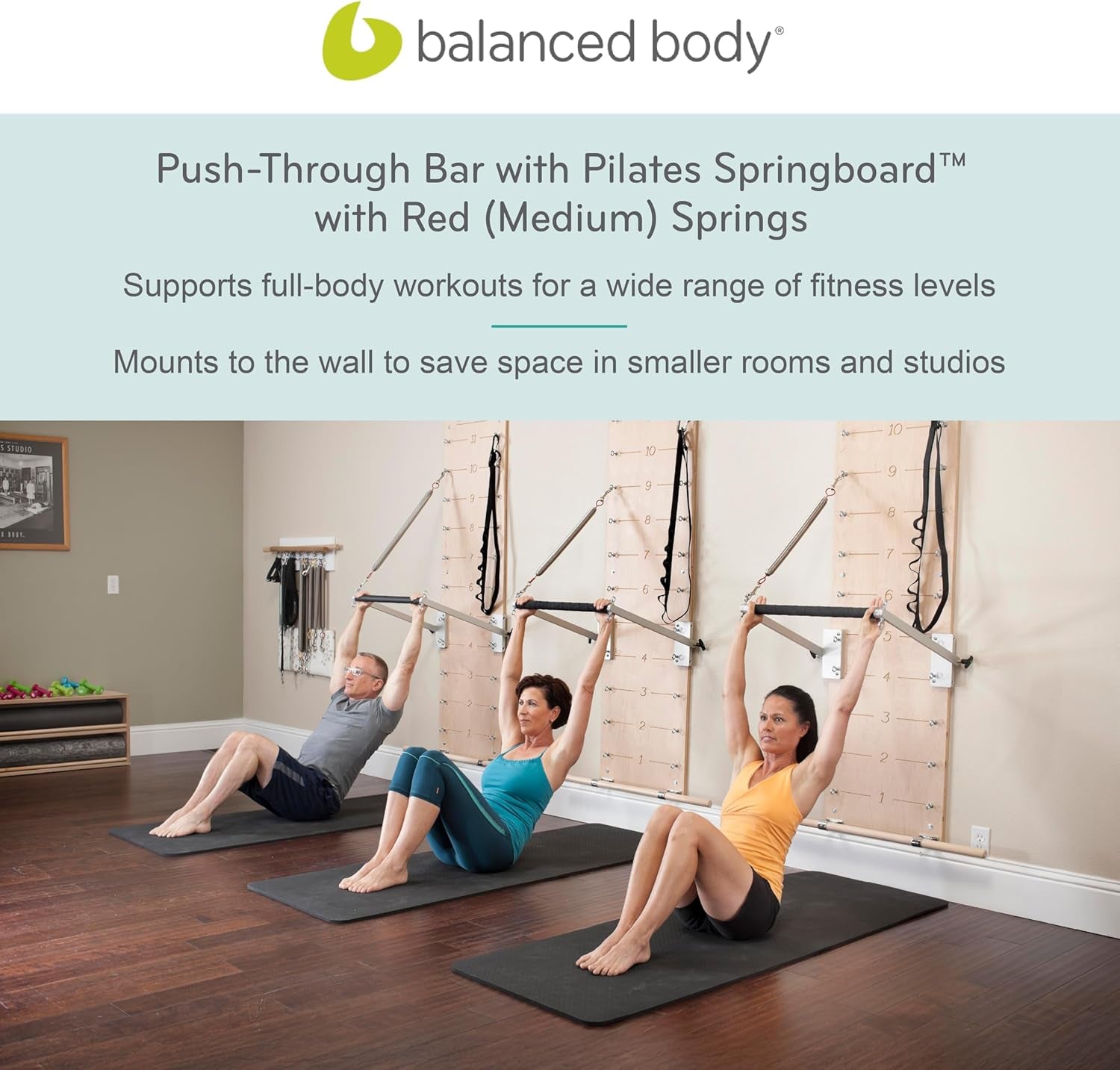 Pilates Springboard, Wall Mounted Pilates Workout Equipment for Home Gym or Studio Use, Pilates Exercise Equipment with Resistance Springs