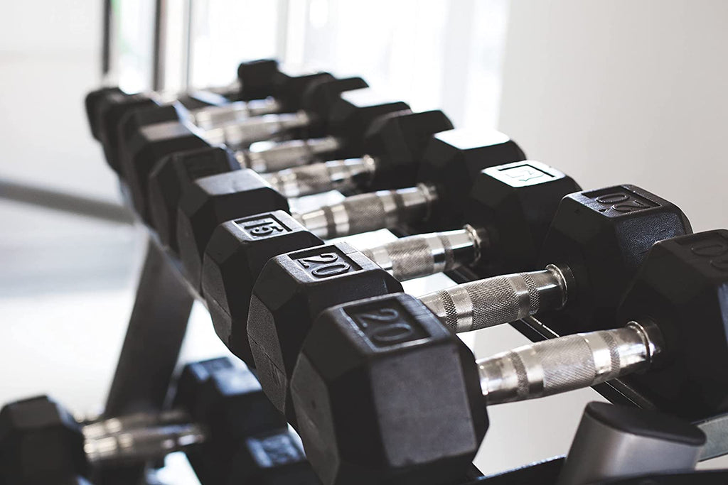 Set of 2 Hex Rubber Dumbbell with Metal Handles, Pair of 2 Heavy Dumbbells (35 Lb)