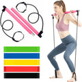 Pilates Bar Kit with Resistance Band - Portable Yoga Pilates Stick Exercise Stick with Foot Loop Fitness Stretching Equipment Home Gym Bodybuilding for Fully Body Workout (Pink)