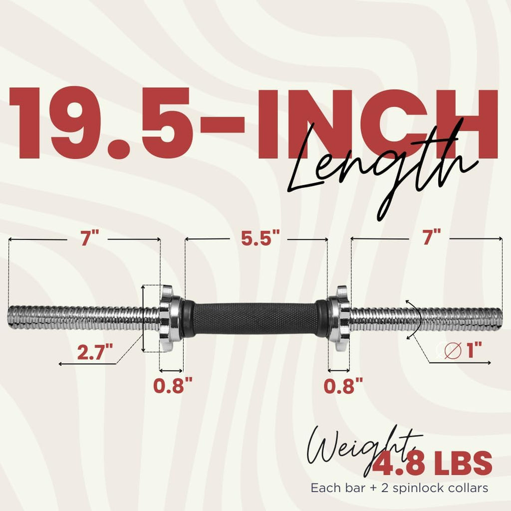 Standard Dumbbell Handles, 1 Inch Dumbbell Handles, Adjustable Dumbbells Handles 1 Inch Pair Fit Weight Plate 1 Inch - Multiple Options 14 to 24 Inch