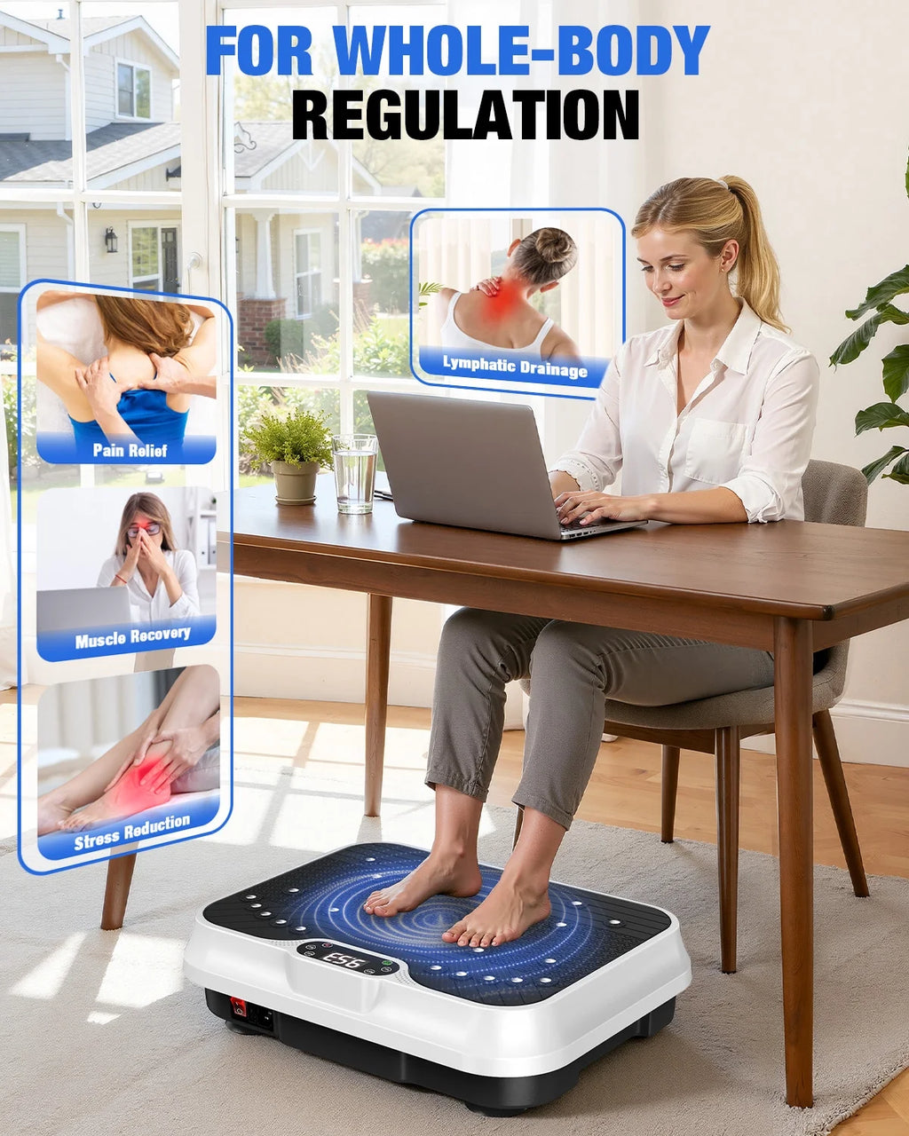 Vibration Plate Exercise Machine Whole Body Workout Vibration Fitness Platform with LCD Display, White