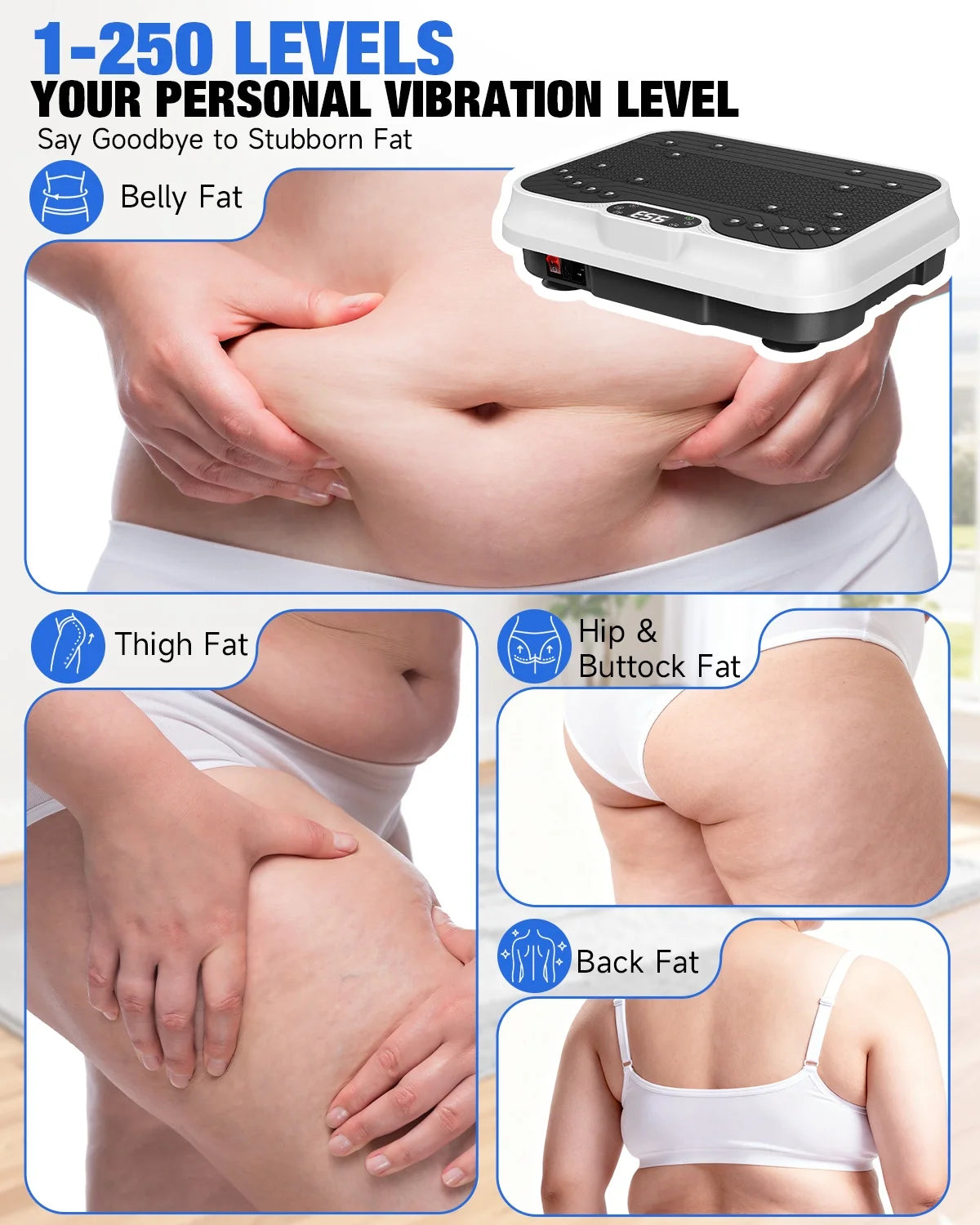 Vibration Plate Exercise Machine Whole Body Workout Vibration Fitness Platform with LCD Display, White