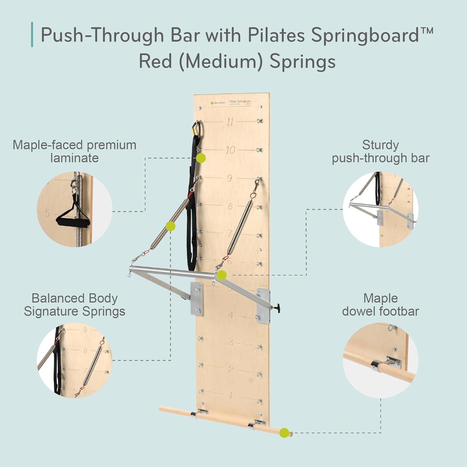 Pilates Springboard, Wall Mounted Pilates Workout Equipment for Home Gym or Studio Use, Pilates Exercise Equipment with Resistance Springs